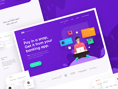 Delle, Pay in a snap - Landing Page Exploration banking business card credit gradient homepage illustration landing page manage management money payment plan simple ui user experience user interfaces ux web website