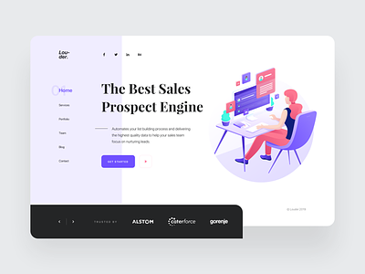 Louder - Sales Prospecting Engine business clean contacts design gradient header homepage illustration isometric landing page manage management profiles purple red simple ui ux web website