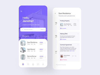 Homie App for Real Estate agent app clean design find finding home house mobile mobile ui modern process purple real estate residence simple timeline ui user interface ux