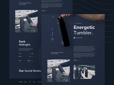 The Energetic Tumbler - Landing Page bottle buy dark dark mode dark ui homepage interaction landing page motion paralax product products sell shop simple tumbler ui user interfaces ux website