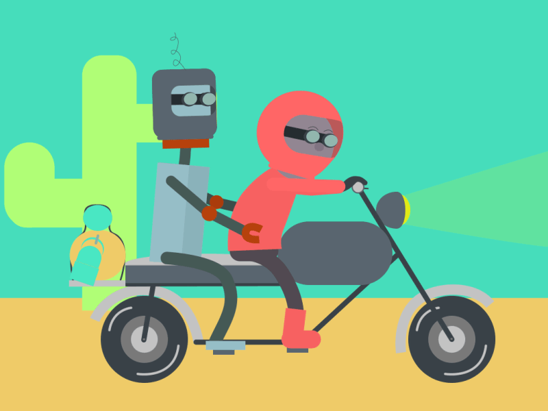 Road Trip! (ASM #2x2) camping cactus motorcycle robot girl gif after school mayhem cartoon characters animation