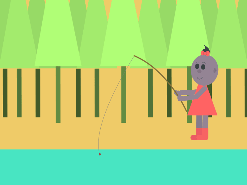 The Fishing Robot (ASM #2-4) after school mayhem characters cartoon gif animation lake trees camping girl robot fishing fish
