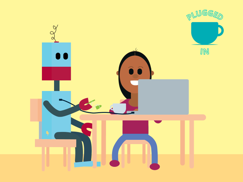 Plugged In (Travels with Robot #2) capirucho plugged-in girl robot cartoon 2d animation coffee cafe