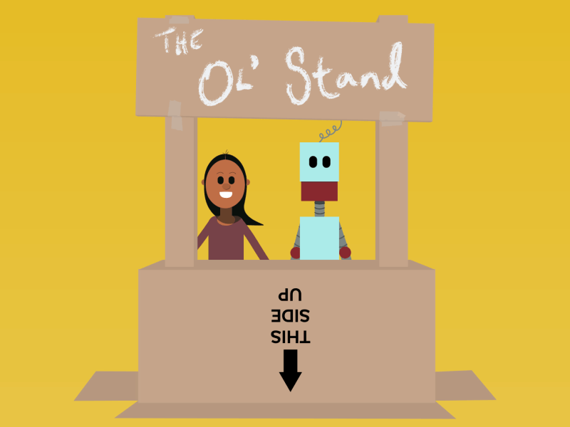 The Old Stand Studio - Logo Update animation brand freelance gif girl lemonade stand logo robot the old stand travels with robot