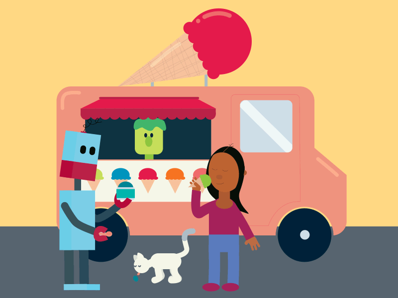 Ice Cream! (Travels with Robot #3) animated gif cat chicken colorful girl ice cream ice cream truck robot summer travels with robot