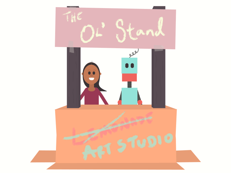 Revamped Logo! css rebrand website logo art studio lemonade stand robot girl colorful gif animation