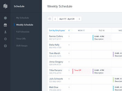 Schedule Dashboard app clean employees flat gif saas schedule ui ux webdesign