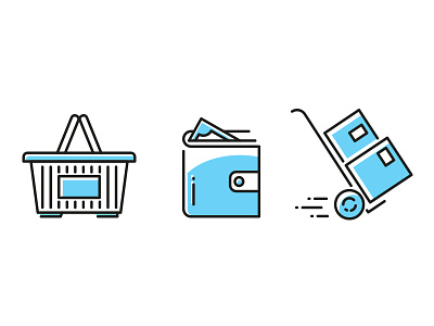 Shopping icons basket delivery icon illustration line linear money shopping trolley truck vector wallet
