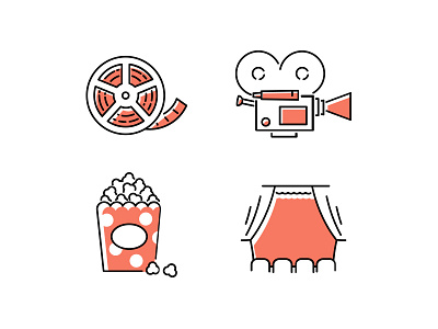 Cinema icons camera cinema film filming icon illustration line linear popcorn vector