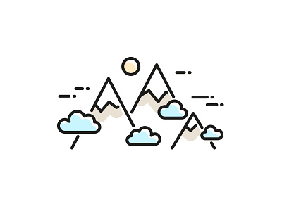 Mountains cloud flat icon illustration line linear mountain outline peaks sky sun vector