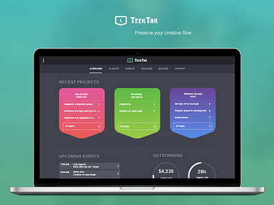 Teektak - Tool Dashboard app creative dashboard freelancers multi platform teektak tool web app