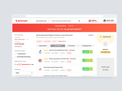 Yemeksepeti Redesign Web