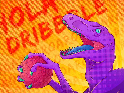 Hola Dribbble 2d cellshading dinosaur drawing hello dribbble illustration raptor
