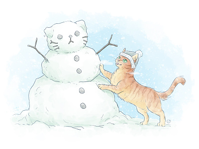 Snowkit cat illustration snow watercolor winter