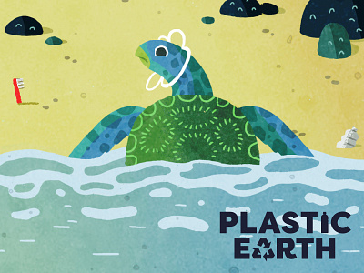 Plastic Earth Green Turtle animals cute educational environment illustration nature plastic plastic crisis sealife turtles