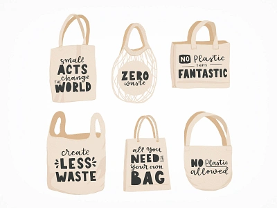 Eco bag print set 2 concept eco ecology gogreen lettering mockup print quote typogaphy vector zerowaste