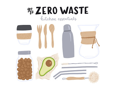 Kitchen essentials eco swap ecology flat illustration natural organic reusable sustainable swap vector zero waste zerowaste