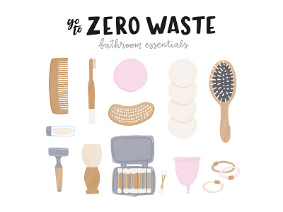 Bathroom essentials concept eco eco swap ecology flat illustration natural organic reusable sustainable swap vector zero waste zerowaste