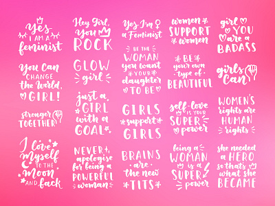 Women quotes feminism lettering phrases quotes set vector women