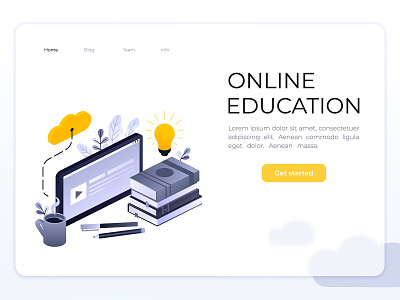 Online education 3d concept design education illustration isometric technology vector web