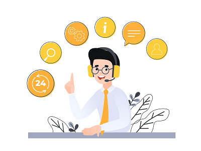 Customer support assistant character concept design flat illustration support vector web