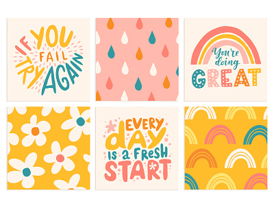 Motivational card set card concept design flat illustration lettering motivation quote vector