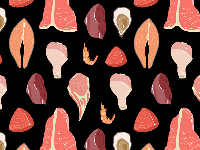 Meat and seafood concept design fish flat food illustration meat pattern seamless vector wallpaper