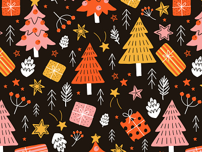 Christmas tree pattern background christmas concept design flat illustration pattern seamless texture vector winter xmas