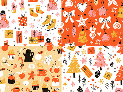 Winter pattern set background christmas collection concept design flat illustration pattern seamless texture vector web winter xmas