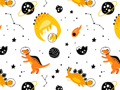 Dino in space pattern cartoon character colorful concept design dino flat illustration kids pattern scandinavian seamless vector