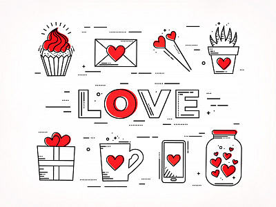 Valentine's Day Icon Set v.2 flat icon illustration line love valentines vector