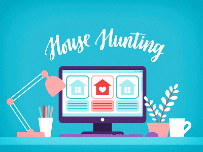 House Hunting flat illustration lettering moving vector