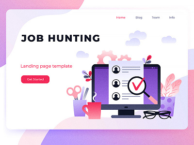 Job Hunting concept design flat hunting illustration job landing page search technology vector website