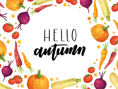 Hello autumn autumn callighraphy design fall harvest illustration lettering lettering art raster vegetables