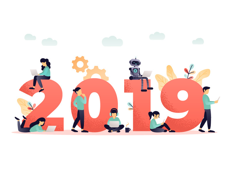 2019 coral living 2019 web technology character concept design flat vector illustration