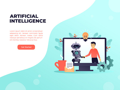 AI web template ai artificial intelligence character design flat illustration landing page technology template vector web