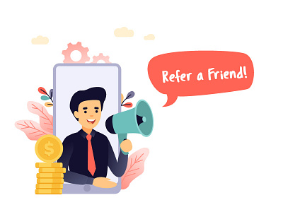 Refer a friend business character concept flat technology vector web