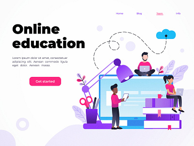 Online education character concept design education flat illustration page technology vector web