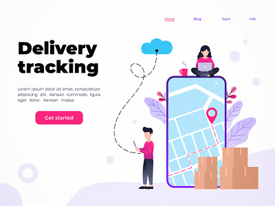 Delivery tracking service business character concept design flat illustration page technology vector web