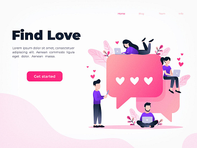 Find love character concept datingapp design flat illustration love page romantic ui valentine vector