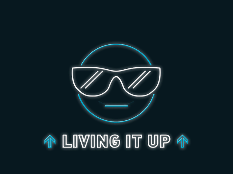 Living It Up animation bro emoticon face happy icon illustration neon sign