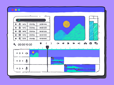 Video editing timeline in handwriting style cartoon compositions crop editing footage frame handwriting render rulers timeline video