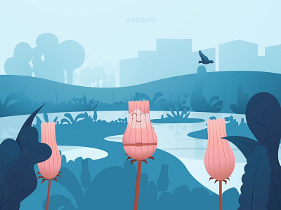 Episode 12 - Promenade in Văcărești 2d bird flower illustration landscape nature plants water