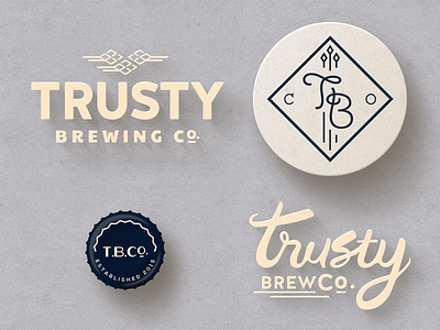 Trusty Brewing Co. Branding badge bottle cap brewery coaster hand lettering logo script tombow