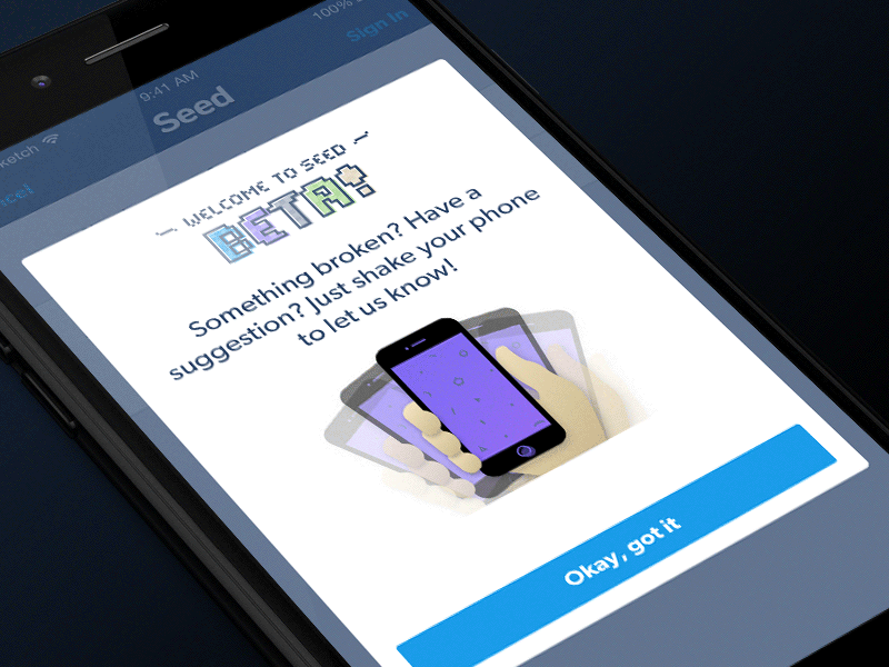 Beta Shake shake iphone beta hand ios modal overlay mobile feedback
