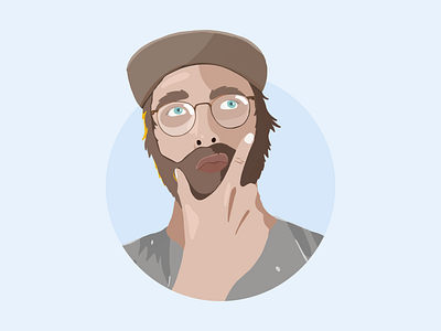 The face of a conflicted designer autodidact beard blue cutout designer digital glasses hand drawn illustration portrait procreate