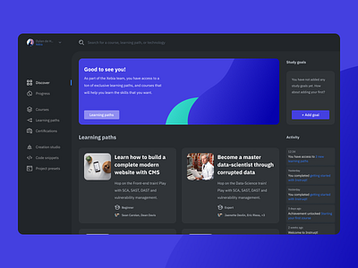 Looking for feedback! 👉 Learning platform for engineers 2d abstract app black blue branding concept design figma flat minimal platform sketch ui web webapp website