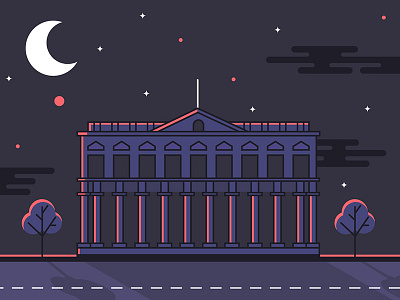 Museums at night - Palacio Estévez building geometric illustration moon museum night simple vector
