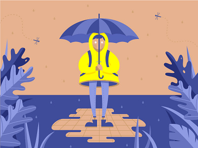 Dia de miércoles adobe colors design flatdesign illustration illustrator plants rain umbrella