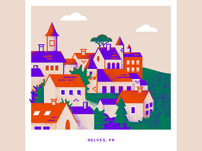 Belves, France belves colors dordogne flat france house illustration landscape nature serie travel vector